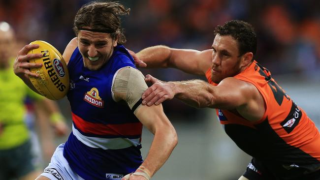 Marcus Bontempelli in action against GWS during last year’s preliminary final. Picture: Toby Zerna