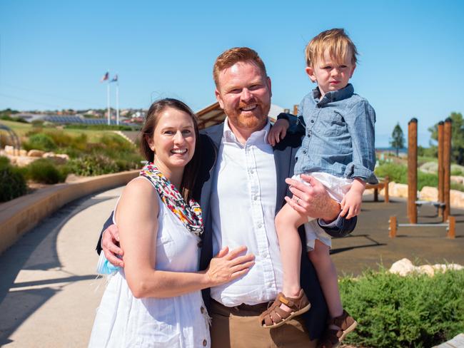 Labor's new candidate Alex Dighton with wife Claire and son Albie, 3. Picture: Supplied