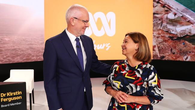 Former ABC chair Justin Milne and former managing director Michelle Guthrie in happier times in 2018. Picture: John Feder.