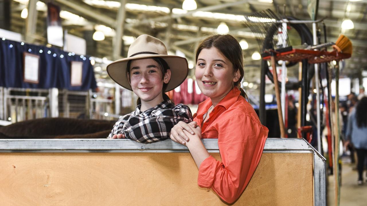 Erica Hammond, 12, and Kaitlyn Widdup, 13, from Lockhart, at the Royal Melbourne Show on September 22, 2019. Photo: Dannika Bonser