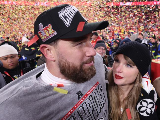 Taylor Swift will be cheering on boyfriend Travis Kelce has his Kansas City Chiefs shoot for a third straight Super Bowl win. Picture: Getty Images