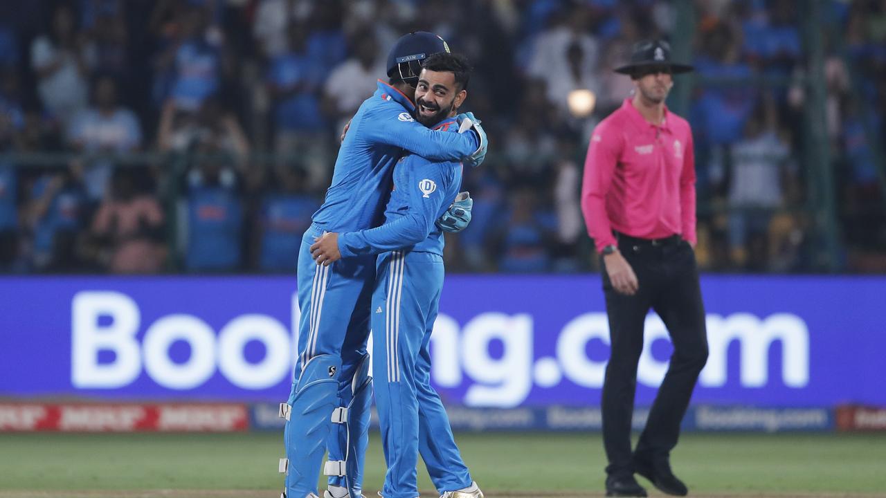 Virat Kohli of India celebrates the wicket. Photo by Surjeet Yadav/Getty Images)