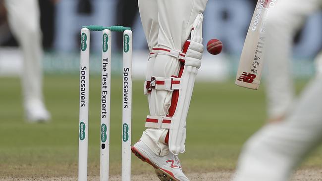 The ball sneaks through Joe Root’s defences but the bails somehow stayed on.