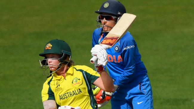 India wicketkeeper Sushma Verma looks on as Meg Lanning hits out during last year’s ICC Women's World Cup.