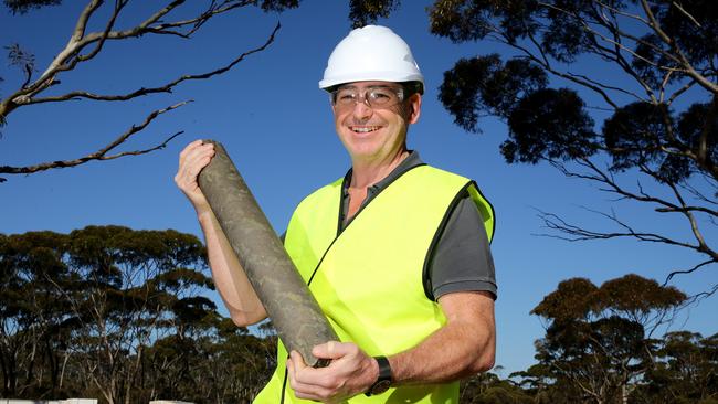 Sirius Resources M.D. Mark Bennett at the Nova Project in the Fraser Range, WA. Mark holding a core sample.