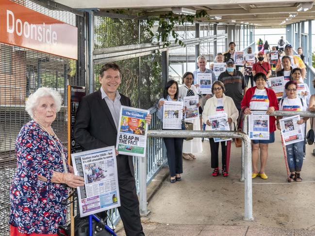 Martha Lynch, president of Doonside Senior Citizens &amp; Blacktown MP Stephen Bali at Doonside Station on Friday, 13 November 2020. Picture: Monique Harmer