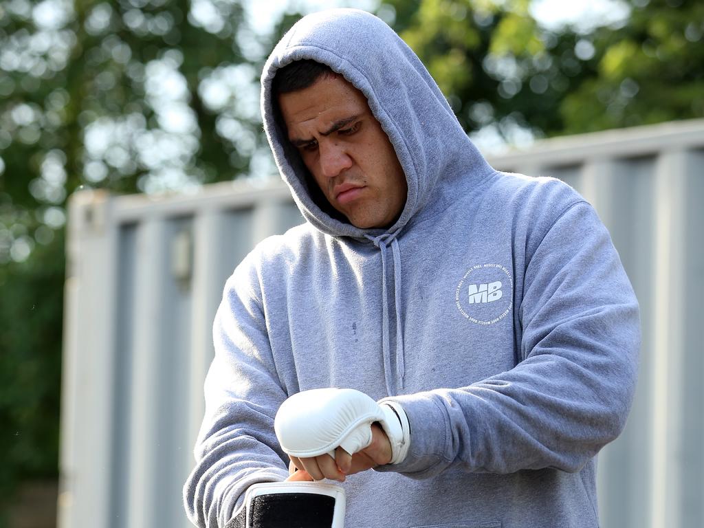 A day in the life of heavyweight UFC fighter Tai Tuivasa before he fights in UFC 225 on the weekend in Chicago, USA. Tai training in the car park of his hotel 90mins out of town. Picture: Sam Ruttyn