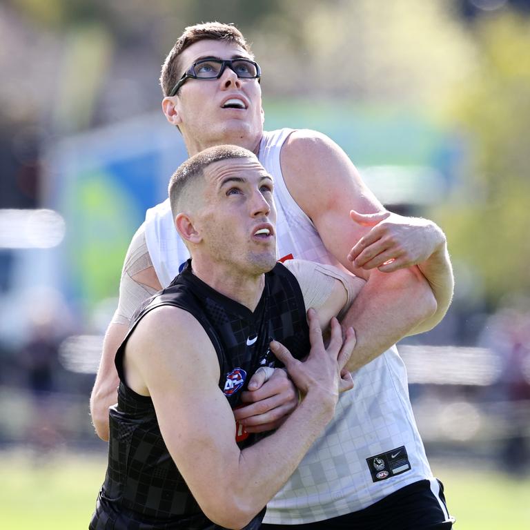 Mason Cox and Darcy Cameron are set to resume their ruck combination against Carlton on Sunday, Picture: Michael Klein