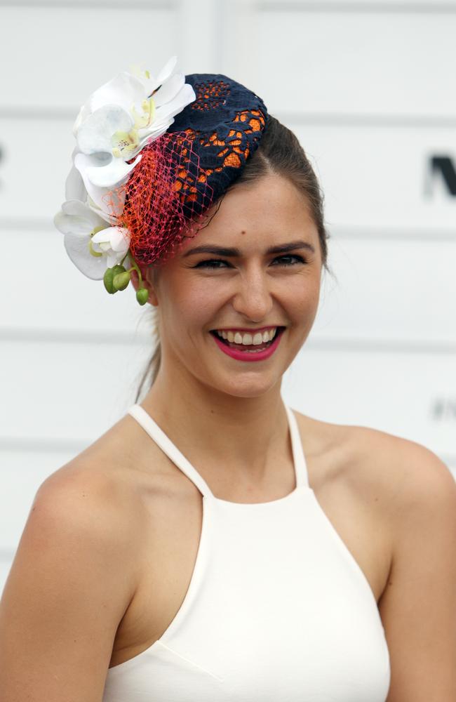 Frances Abbott in the Birdcage at Flemington Racecourse during the 2014 Melbourne Cup.