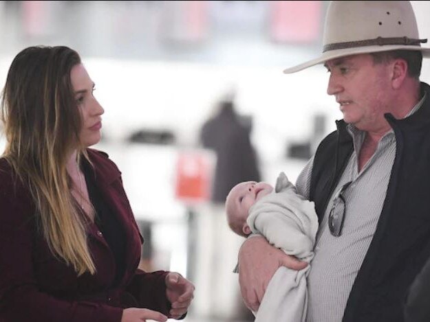 20/07/2018 Barnaby Joyce and Vikki Campion arrive in Perth to speak to a crowd of farmers in Katanning, defending the live export trade. Source: Channel 9