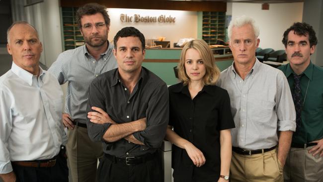 Spotlight cast ...  Walter “Robby” Robinson (Michael Keaton), Marty Baron (Liev Schreiber), Michael Rezendes (Mark Ruffalo), Sacha Pfeiffer (Rachel McAdams), Ben Bradlee, Jr. (John Slattery) and (Matt Carroll) Brian d’Arcy James.