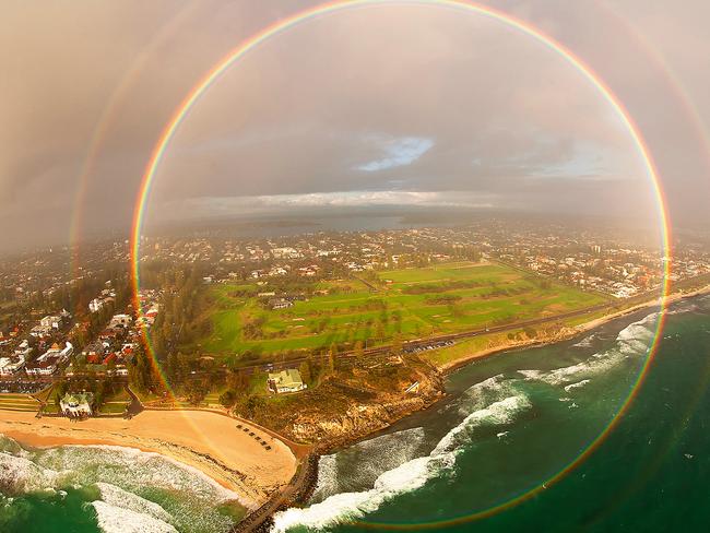 Unique ... Full-circle rainbow over Cottesloe Beach in Perth. Picture: Colin Leonhardt