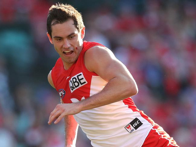 Sydney's Daniel Menzel during AFL match between the Sydney Swans and West Coast Eagles at the SCG on June 9, 2019. Picture. Phil Hillyard