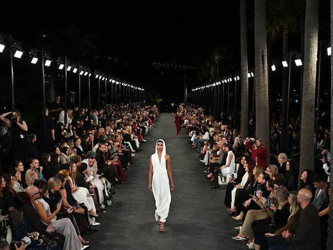 Models walk the runway during the Carla Zampatti Runway Show as part of Australian Fashion Week 2025 in Sydney, Monday, May 12, 2025. (AAP Image/Steven Saphore) NO ARCHIVING