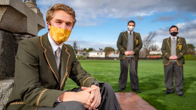 Senior students, including those from Trinity Grammar School, have already had to embrace masks as part of learning while onsite during term two. Picture: Jason Edwards