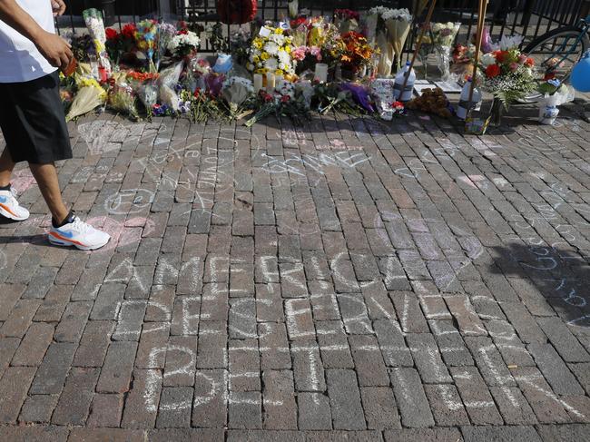 A makeshift memorial for the slain and injured victims of a mass shooting that occurred in Dayton, Ohio. Picture: AP