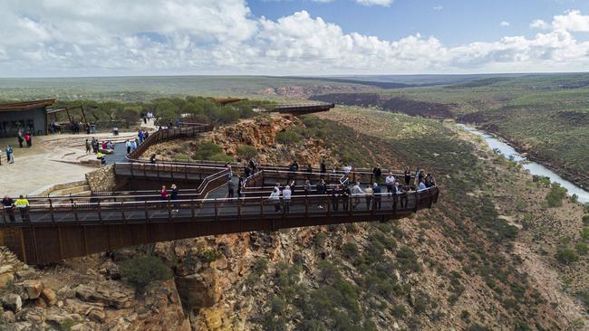 Two new skywalks at Western Australia’s spectacular Kalbarri National Park were opened to visitors on Friday, but the state’s borders remained closed. Picture: Peter Nicholas