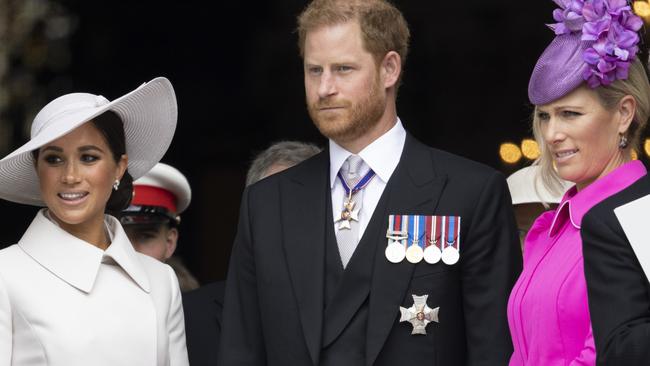 Prince Harry, Duke of Sussex and Meghan, Duchess of Sussex, were said to have been booed as they left the service. (Photo by Humphrey Nemar – WPA Pool/Getty Images)