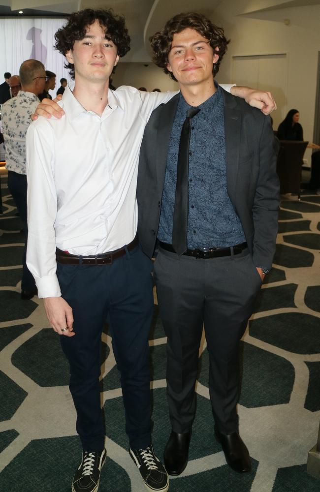 Tristan Taylor and Hunter Weymouth at the Australian Industry Trade College 2024 formal at the Maroochy RSL.