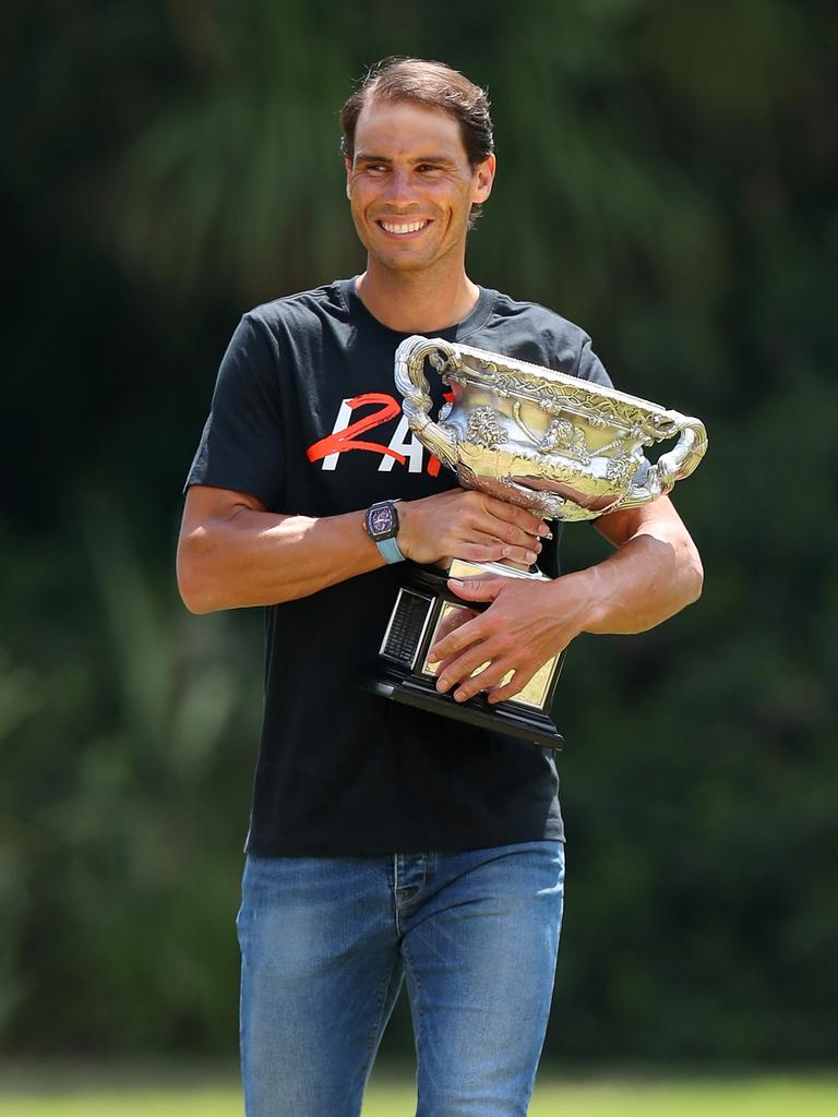 Rafael Nadal with the Norman Brookes Challenge Cup. Picture: Kelly Defina/Getty