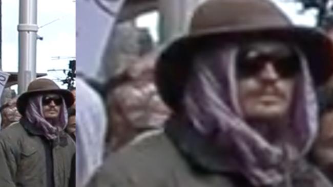 NSW Police have released images of three people they would like to identify after pot plants were thrown at mounted police officers during the weekend’s protest. Picture: NSW Police