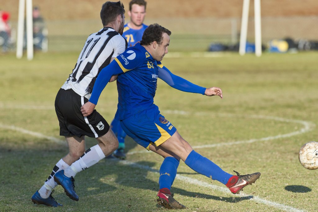 Nick Taylor of USQ FC against Willowburn in Toowoomba Football League Premier Men semi-final at Commonwealth Oval, Sunday, August 26, 2018. Picture: Kevin Farmer