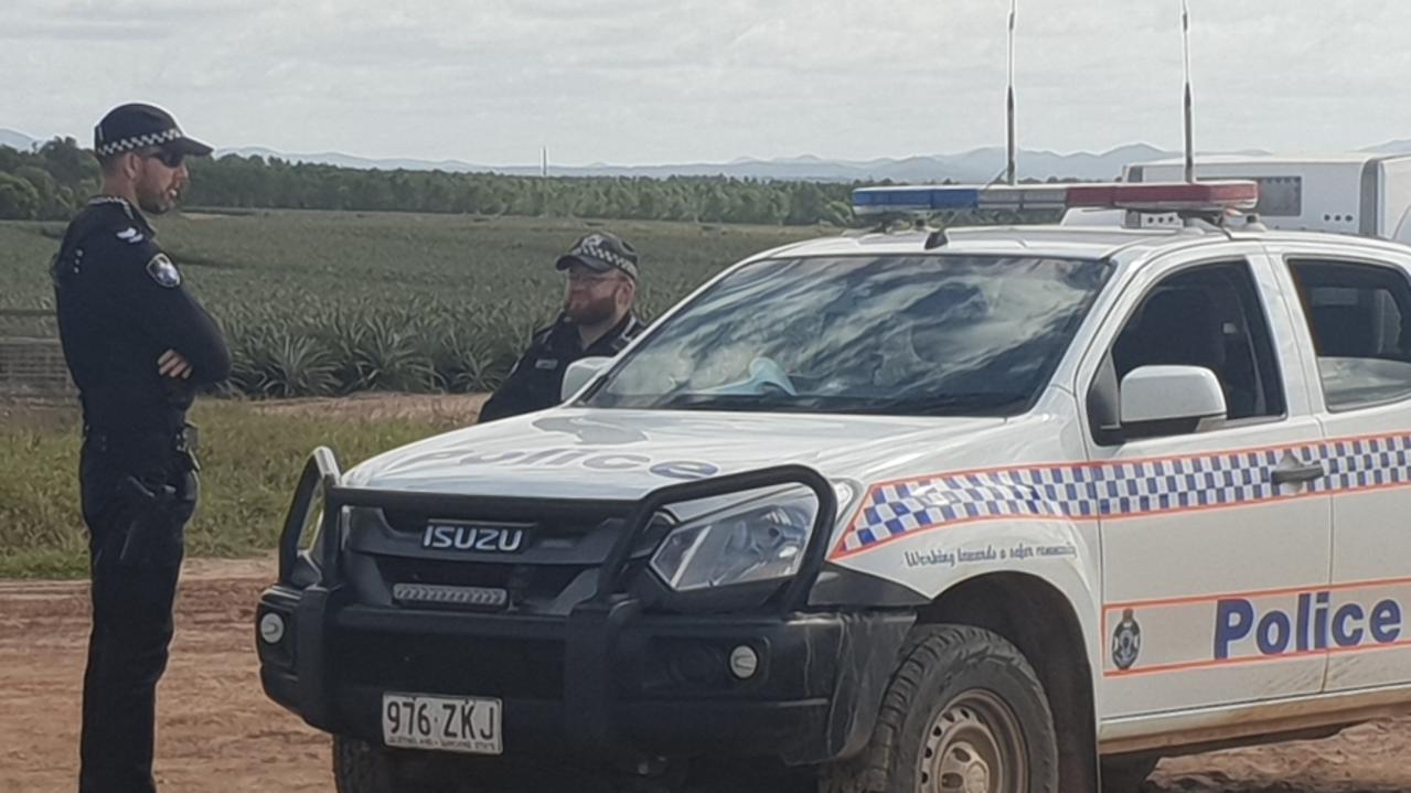 Police officers at the scene of the Wednesday, July 14, 2021, death at Lake Mary Pines, Bungundarra.