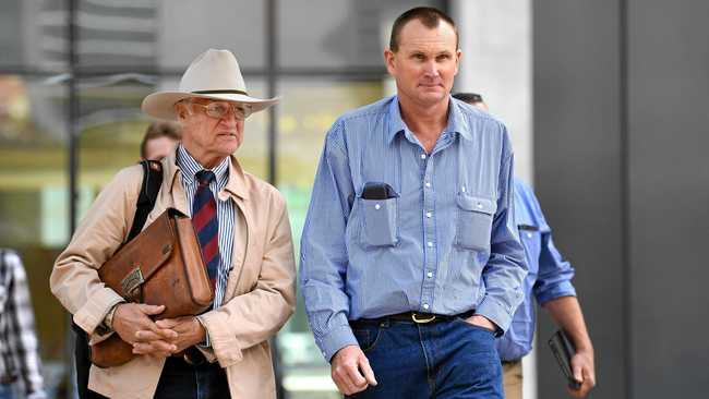 FIGHTING HARD: Charleville grazier Dan McDonald (right) with Kennedy MP Bob Katter outside the District Court in Brisbane, last week. Mr McDonald made a last-ditch attempt to overturn his criminal conviction for cutting down trees on his drought-hit property so he could feed starving cattle. Picture: DAN PELED