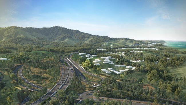 The Coffs Harbour Bypass showing the Korora Hill Interchange.