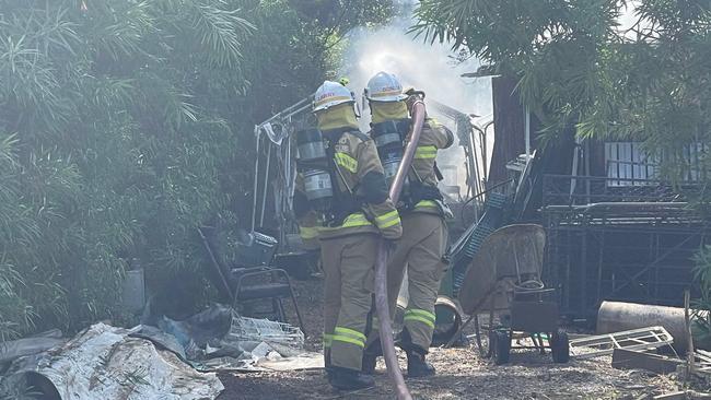 Photographs from the scene of a large shed fire on a residential property in Roseneath on Tuesday. Picture: Leighton Smith