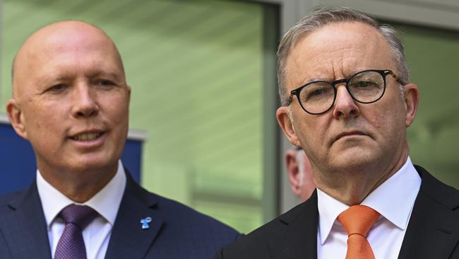 CANBERRA, AUSTRALIA - NOVEMBER 24: Leader of the Opposition Peter Dutton and Prime Minister, Anthony Albanese attends the Prostate Cancer Foundation of Australia's Parliamentary Big Aussie Barbie at Parliament House in Canberra. Picture: NCA NewsWire / Martin Ollman