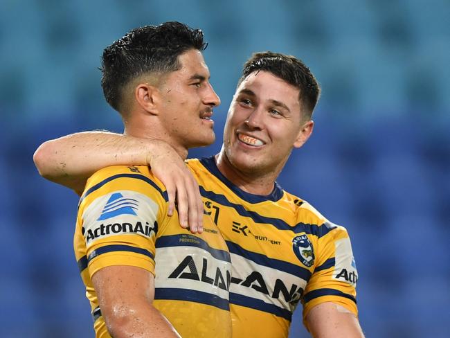 Dylan Brown and Mitchell Moses 2020 NRL Round 02 - Gold Coast Titans v Parramatta Eels, Cbus Super Stadium, 2020-03-22. Digital image by Scott Davis � NRL Photos