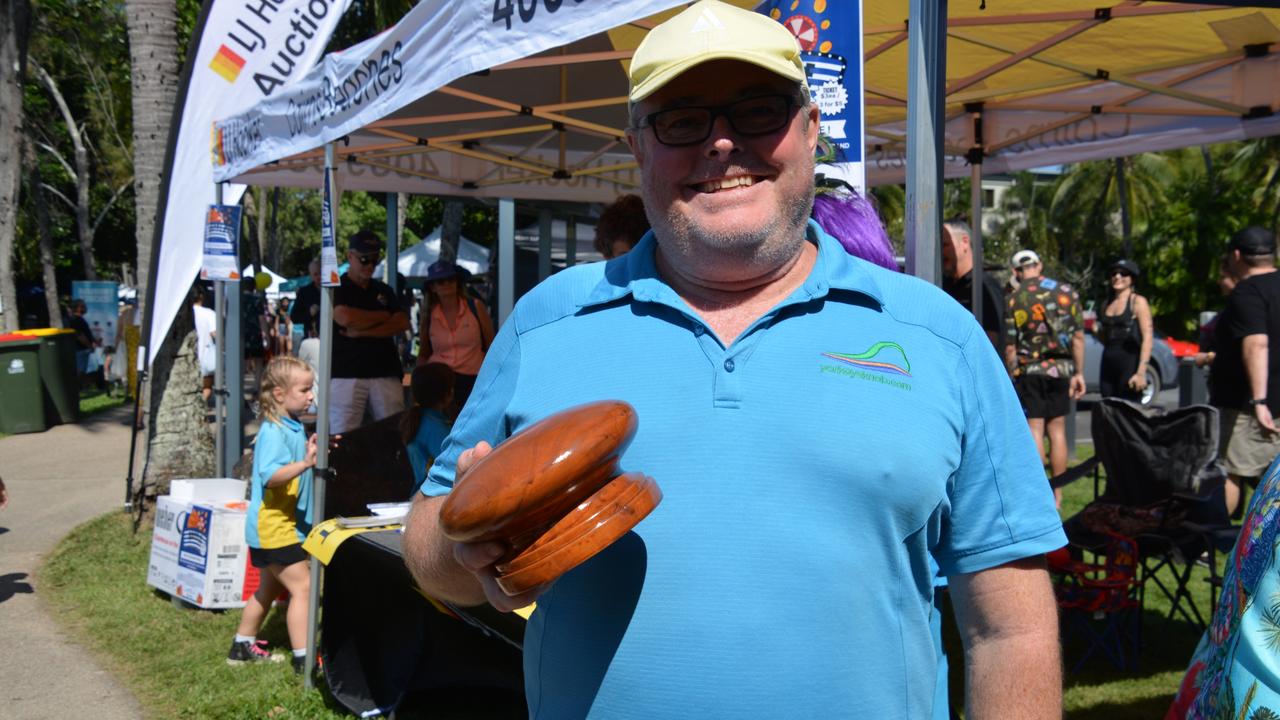 Adrian Gover of Yorkeys Knob Residents Association with the doorknob used for the inaugural Toss The Knob competition. Picture: Bronwyn Farr