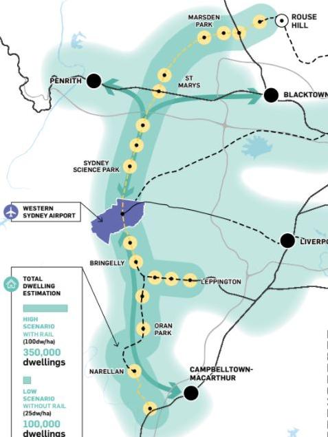 Map of the Western Sydney north-south rail link, proposed by a group of Western Sydney councils and property owners.