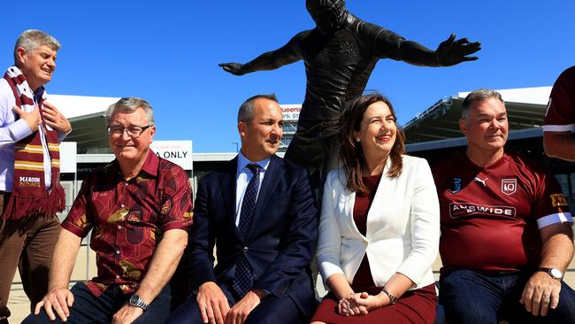 Premier Annastacia Palaszczuk joined NRL CEO Andrew Abdo, Minister Stirling Hinchliffe and local MPs Les Walker, Scott Stewart and Aaron Harper ahead of Origin in Townsville in 2021. Picture: Adam Head