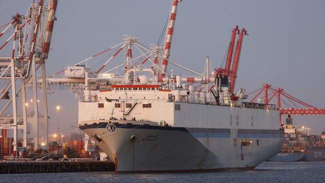 The Al-Messilah livestock ship remains berthed in Fremantle. Picture: Paul Kane/Getty Images