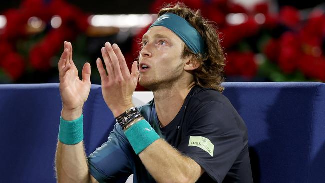 Andrey Rublev was defaulted in Dubai. (Photo by Christopher Pike/Getty Images)