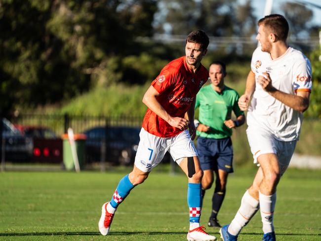 Gold Coast Knights striker Marek Madle scored the winning goal against Brisbane Roar Youth in the NPL Queensland Round 5 match at Croatian Sports Centre. Photo: Connor Bowness