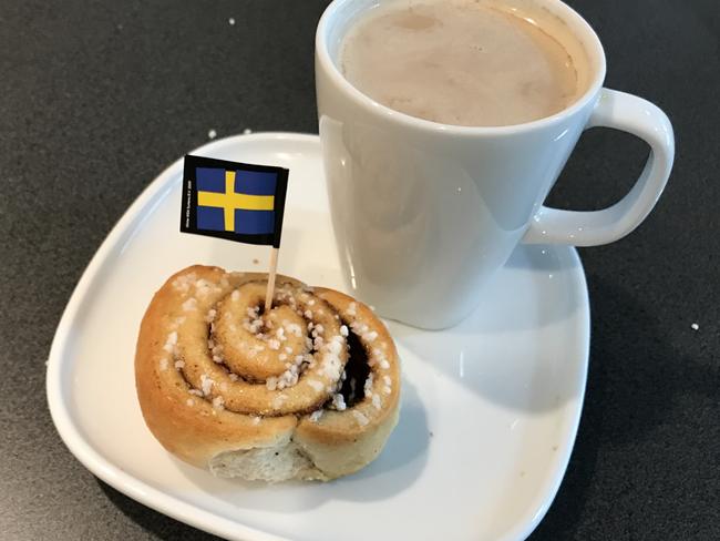 Cinnamon roll and coffee.