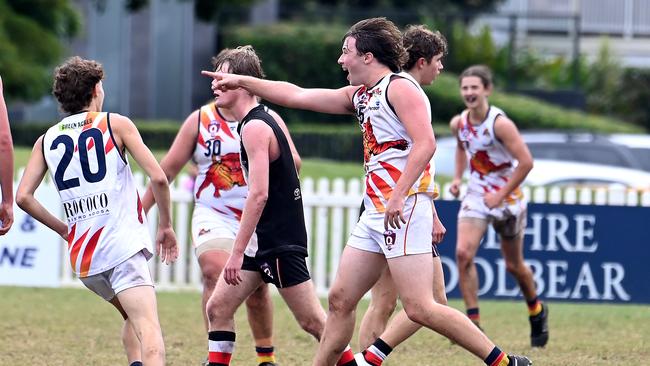 Noosa get excited after scoring against Morningside. They improved this season. Picture, John Gass