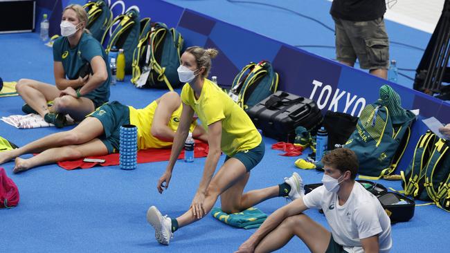 Australian Swimmer Emma McKeon stretches during the Tokyo Olympics in July. Picture: Alex Coppel