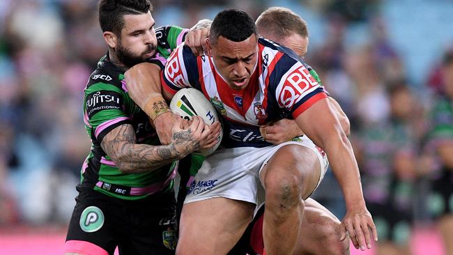 Sio Siua Taukeiaho on the charge for the Roosters. Picture: AAP