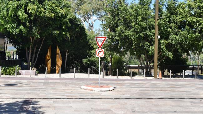 The splitter island on the Denham Street intersection, implemented for the one way traffic.