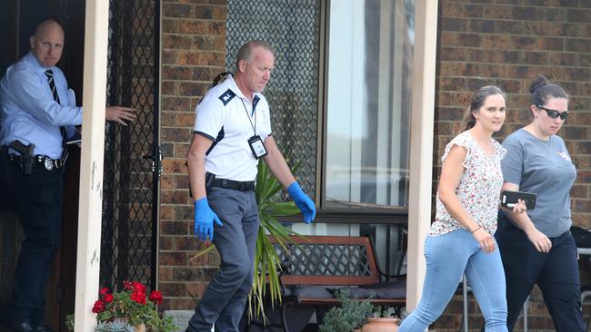 Police search the house where Brenton Tarrant’s mother Sharron lives in Lawrence. Picture: Nathan Edwards