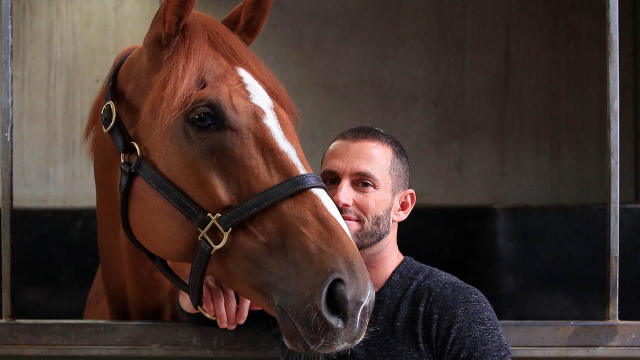 Part-owner Brae Sokolski with Melbourne Cup runner Finche. Picture: Aaron Francis/The Australian