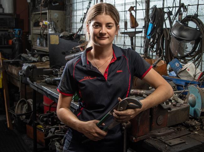 Apprentice Jenna Hayhoe says there are lots of mechanics willing to give young people a go. Picture: Brad Fleet.