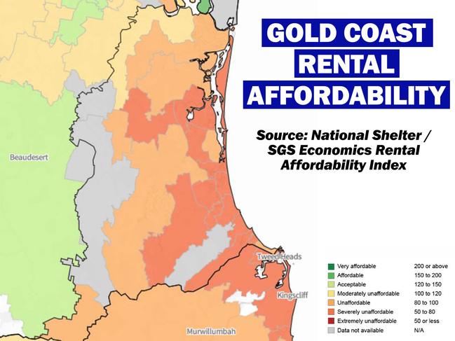 Map showing rental affordability in Gold Coast.