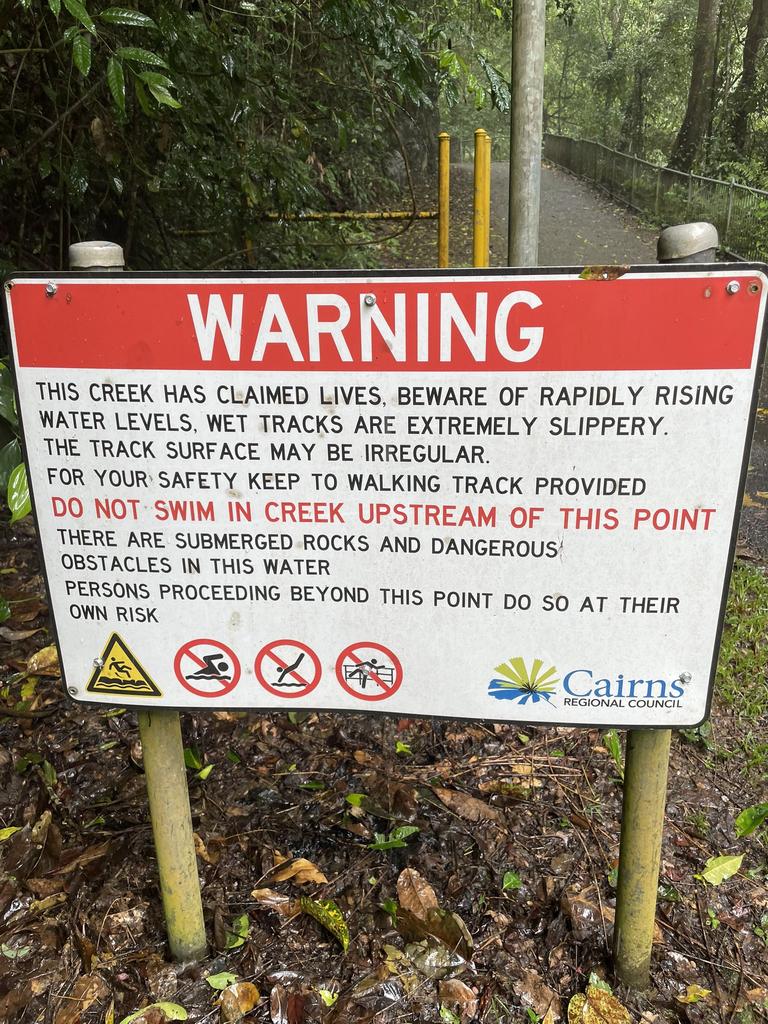 A sign at Crystal Cascades. Picture: Sharon Dowman