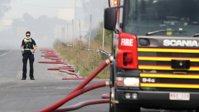 Police keep traffic at bay. Picture: David Crosling