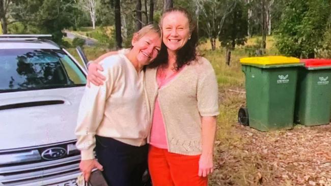 Kathleen Folbigg, right, hugs Tracy Chapman, her childhood friend and longtime advocate, on a property on the North Coast of NSW. Picture: 7 News